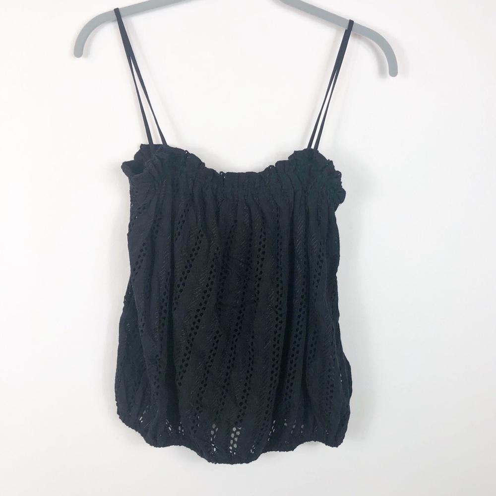 H&M Off Shoulder M Strap Top Black Floral NWT